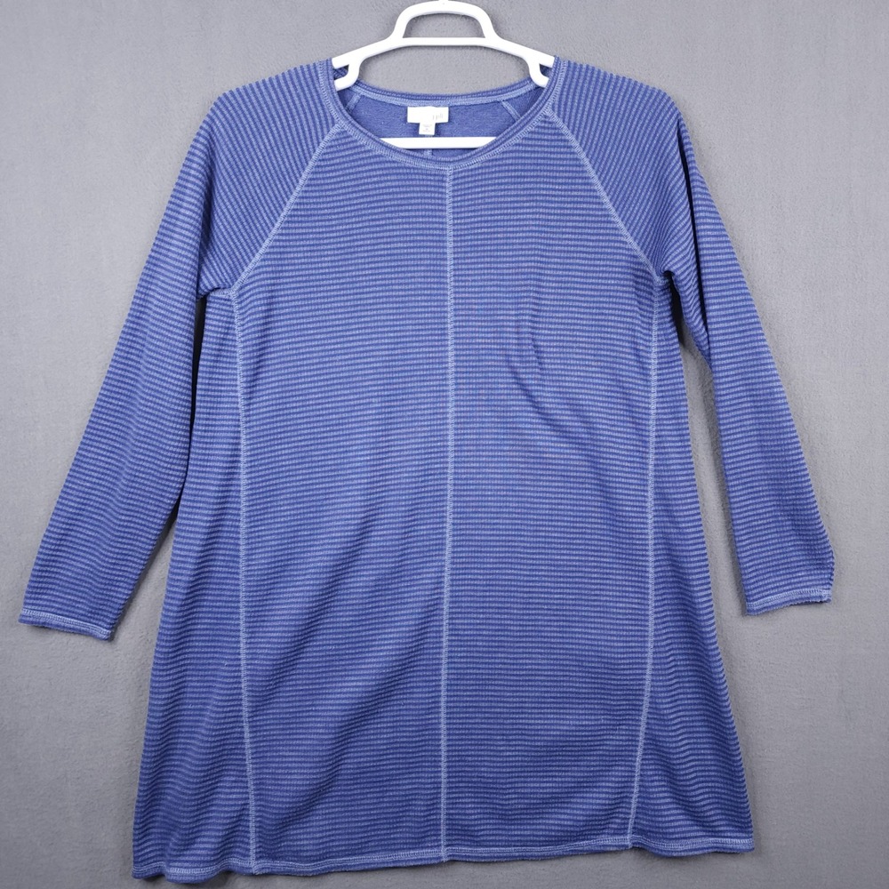 J. Jill Womens Medium Petite Blue‎ Striped Textured Raglan Sleeve Tunic Top